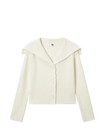 B+ab Sailor-collar Ribbed-knit Cardigan In White