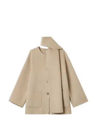B+ab Scarf-detail Collarless Coat In Brown