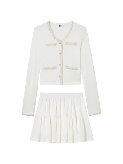 B+ab Sequin-embellished Ruffled Cardigan And Skirt Set In White