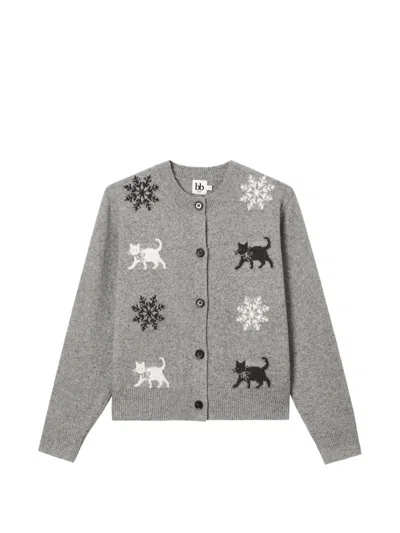 B+ab Snowflake Cat-intarsia Cardigan In Gray