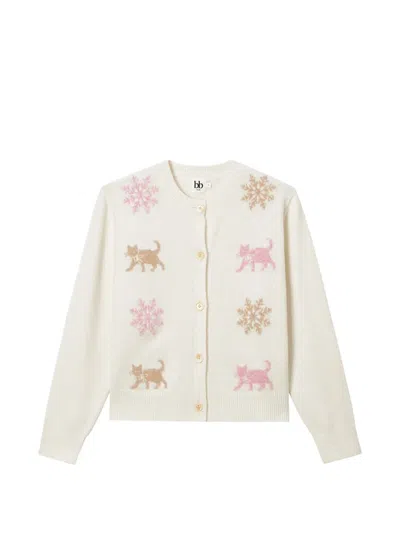 B+ab Snowflake Cat-intarsia Cardigan In White