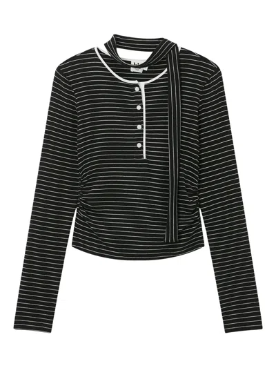 B+ab Striped Button Top In Black