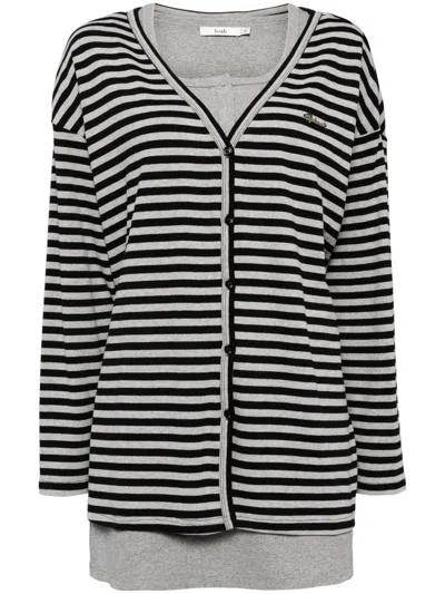 B+ab Striped Button-up Cardigan In Black