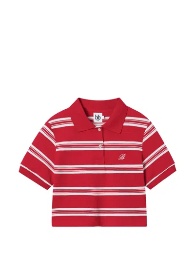 B+ab Striped Collared Polo Top In Pink