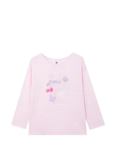 B+ab Striped Graphic-print Long-sleeve T-shirt In Pink