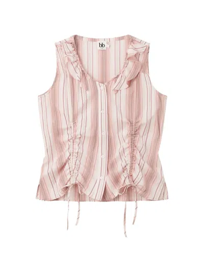 B+ab Striped Ruffled Top In Neutral