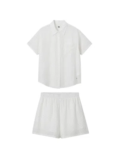 B+ab Striped Short-sleeve Shirt And Shorts Set In White
