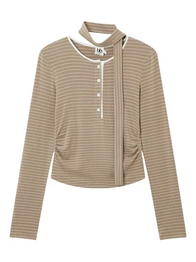 B+ab Striped Tie-neck Top In Brown