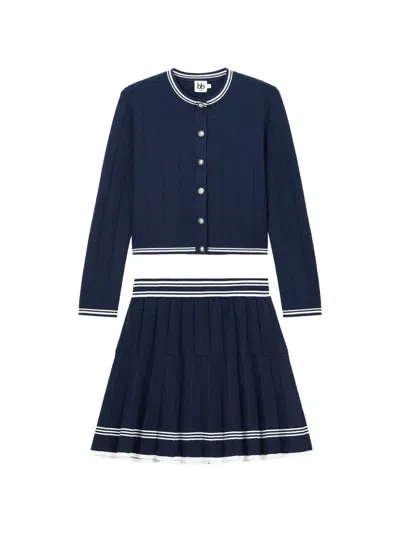 B+ab Striped-trim Pleated Skirt Set (set Of Two) In Blue