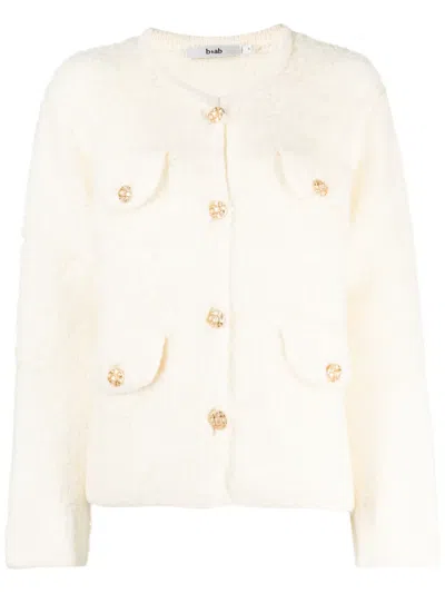 B+ab Textured Crew-neck Cardigan In Neutrals