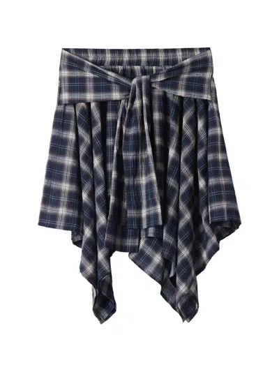 B+ab Tie-waist Check-pattern Asymmetric Skirt