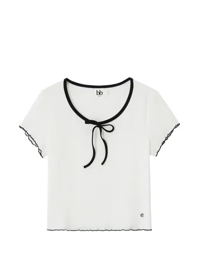 B+ab Tie-neck Ribbed T-shirt In White