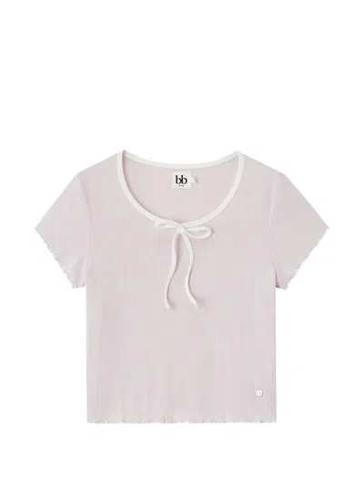 B+ab Tie-neckline Ruffled-trim T-shirt In Pink