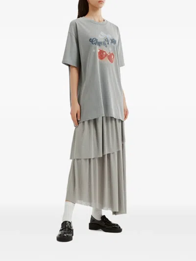 B+ab Tiered Asymmetric Midi Skirt In Gray