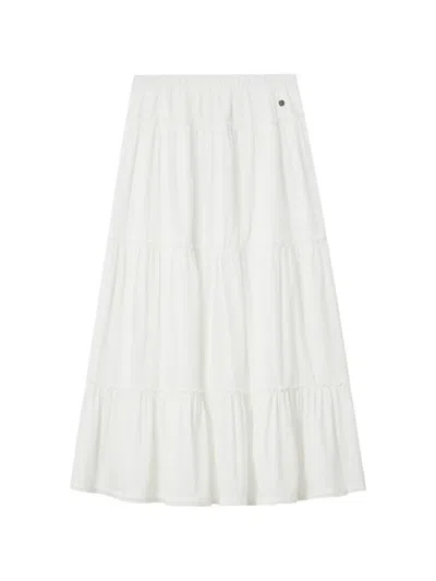 B+ab Tiered Lace-trim Midi Skirt In White