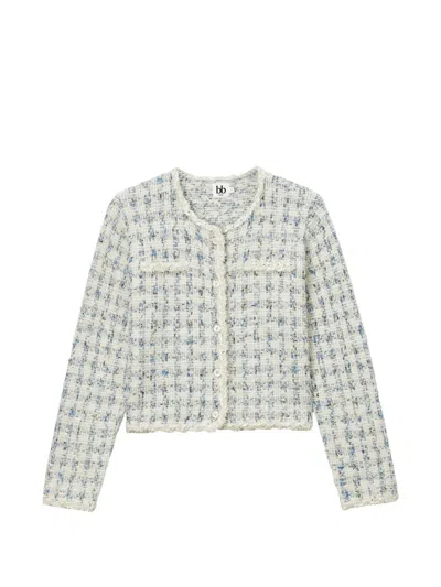 B+ab Tweed Frayed Cardigan In Green