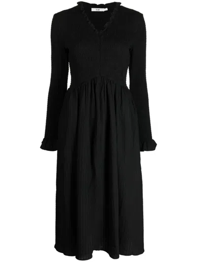 B+ab V-neck Smocked Dress In Black