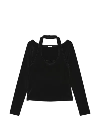 B+ab Velvet Layered-effect T-shirt In Black