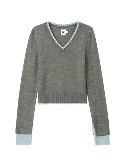 B+ab V-neck Contrast-trim Sweater In Gray