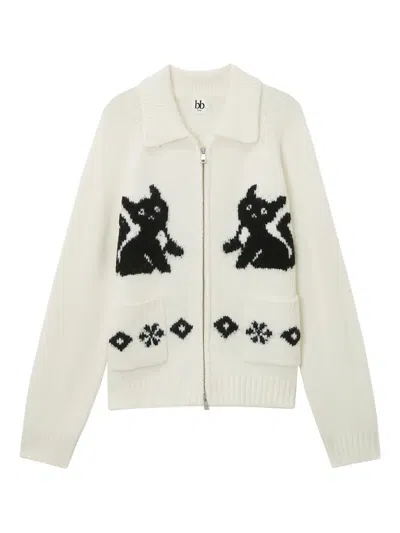 B+ab Zip Cat-pattern Cardigan In White