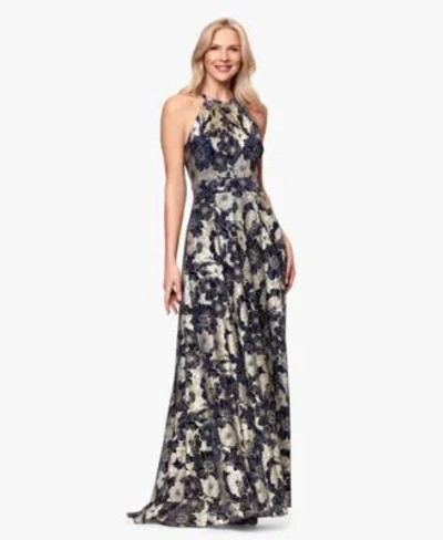 B & A By Betsy And Adam B A By Betsy Adam Womens Halter Neck Wrap Foil Gown In Multi