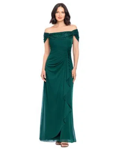B & A By Betsy And Adam B A By Betsy Adam Womens Long Off The Shoulder Gown In Transparent