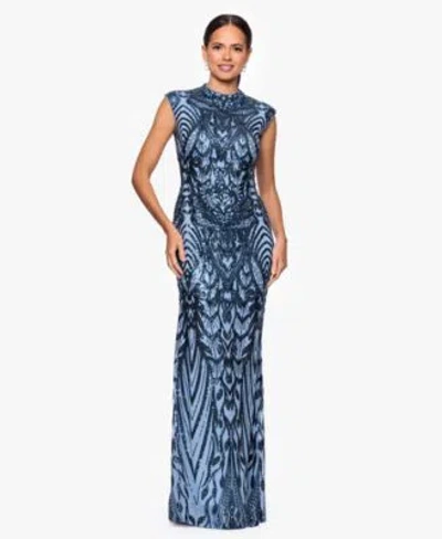 B & A By Betsy And Adam B A By Betsy Adam Womens Mock Neck Gown In Blue