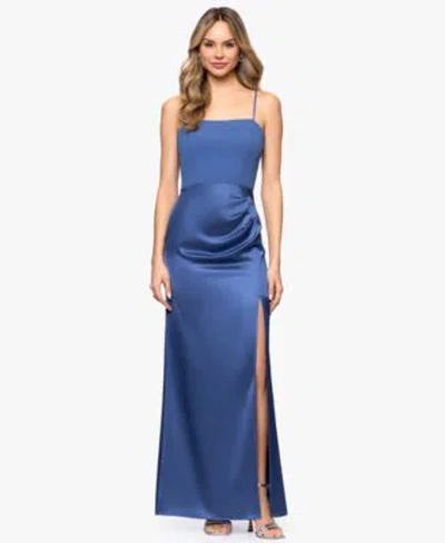 B & A By Betsy And Adam B A By Betsy Adam Womens Side Slit Square Neck Ball Gown In Blue