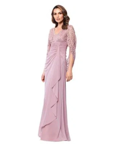 B & A By Betsy And Adam Betsy Adam Womens Draped Lace Chiffon Gown In Pink