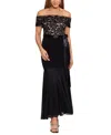 B & A By Betsy And Adam Betsy & Adam Petite Lace-top Off-the-shoulder Gown In Multi