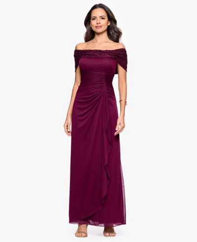 B & A By Betsy And Adam Betsy And Adam Women's Long Off-the-shoulder Dress In Purple