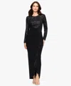 B & A By Betsy And Adam Betsy And Adam Women's Long Sleeve Sequined Dress In Black