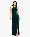 B & A By Betsy And Adam Petite Long Velvet Keyhole Dress In Green