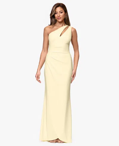 B & A By Betsy And Adam Petite One-shoulder Sheath Gown In Yellow