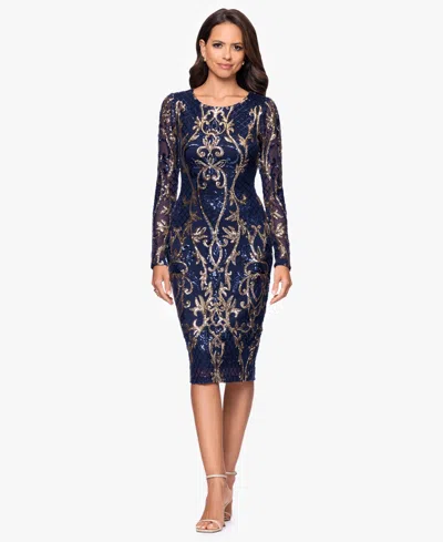 B & A By Betsy And Adam Petite Sequin Scoop Neck Long-sleeve Dress In Multi