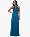 B & A By Betsy And Adam Petites Lace Long Halter Dress In Blue