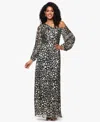 B & A By Betsy And Adam Petites Metallic Printed Long Dress In Gray