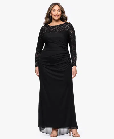 B & A By Betsy And Adam Plus Size Long-sleeve Lace Back Sheath Dress In Black