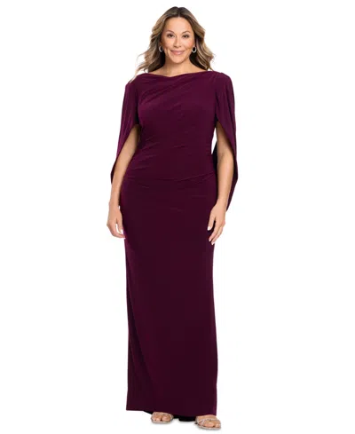 B & A By Betsy And Adam Plus Size Long-sleeve Boat Neck Maxi Dress In Purple