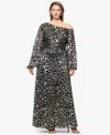B & A By Betsy And Adam Plus Size Metallic Printed Long A-line Dress In Black