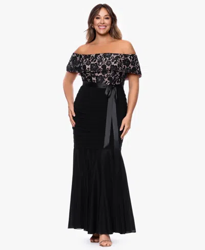 B & A By Betsy And Adam Plus Size Off-the-shoulder Ball Gown In Black