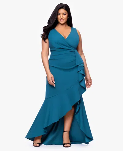 B & A By Betsy And Adam Plus Size Sleeveless V-neck High-low Dress In Blue