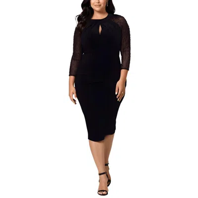 B & A By Betsy And Adam Plus Womens Beaded Pleated Cocktail And Party Dress In Black