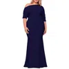 B & A By Betsy And Adam Plus Womens Off-the-shoulder Maxi Evening Dress In Blue