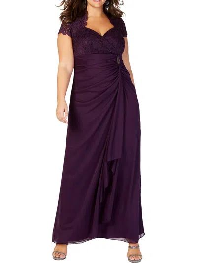 B & A By Betsy And Adam Plus Womens Sequined Lace Formal Dress In Burgundy