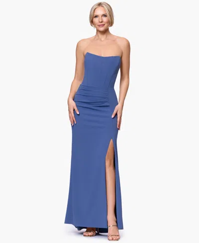 B & A By Betsy And Adam Women's Corset Top Strapless Ball Gown Dress In Blue