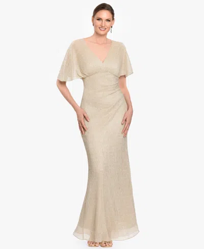 B & A By Betsy And Adam Women's Flutter-sleeve V-neck Ball Gown In Gold