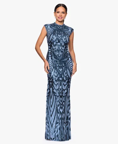 B & A By Betsy And Adam Women's Mock Neck Gown In Blue