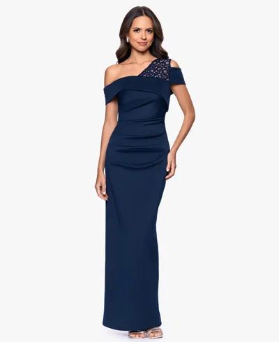 B & A By Betsy And Adam Women's Off-the-shoulder Ball Gown In Blue