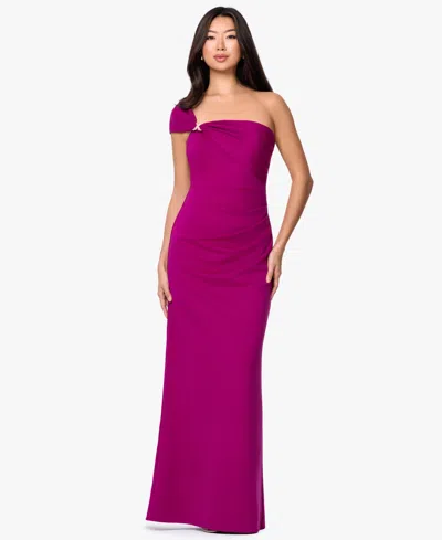 B & A By Betsy And Adam Women's One-shoulder Trim Gown In Pink